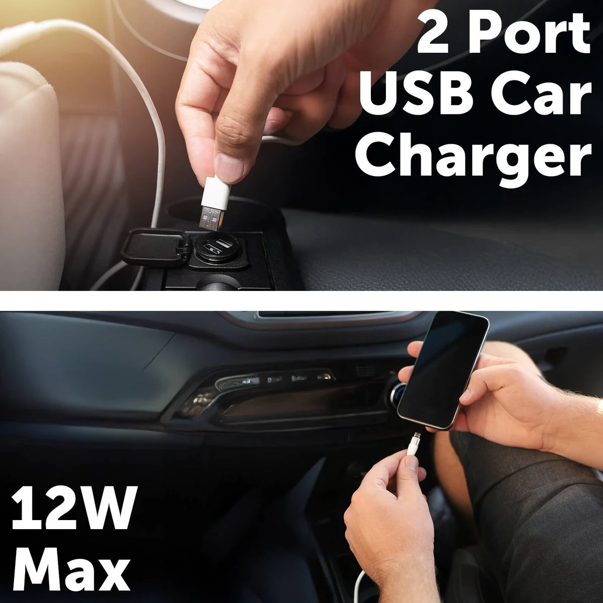 Click 12W 2 Port USB Car Charger - Compact Black - 5V 2.4A Output - Image 3