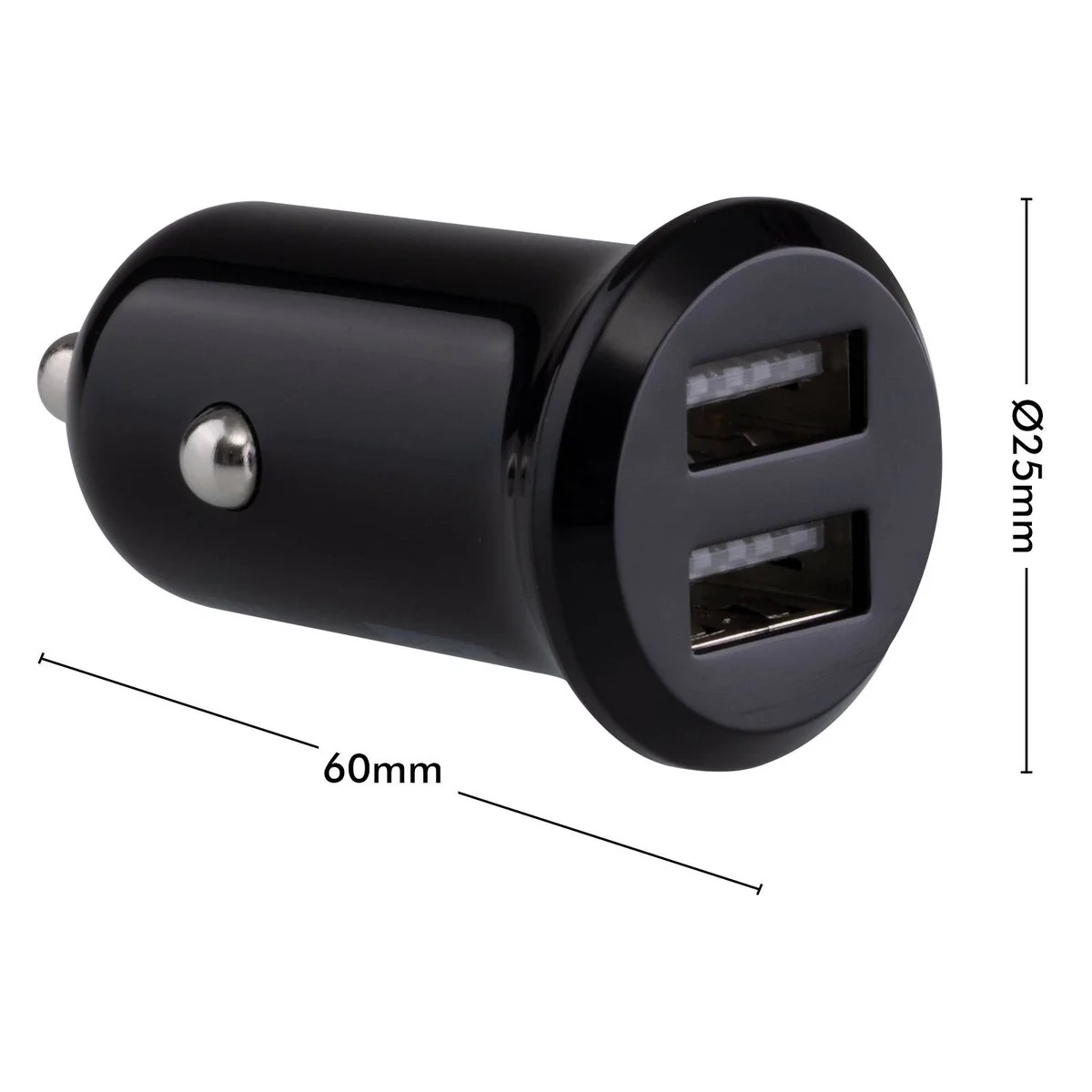 Click 12W 2 Port USB Car Charger - Compact Black - 5V 2.4A Output - Image 4
