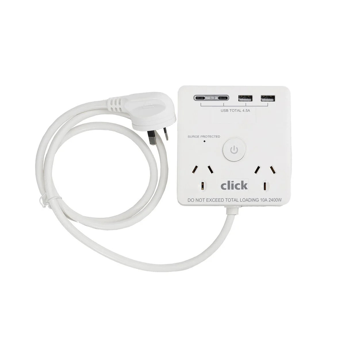 Click 2 Outlet Power Board with USB Charger - 2 Power Outlets - 4 USB Ports - Surge Protection - 104mm x 28mm x 97mm - Image 2