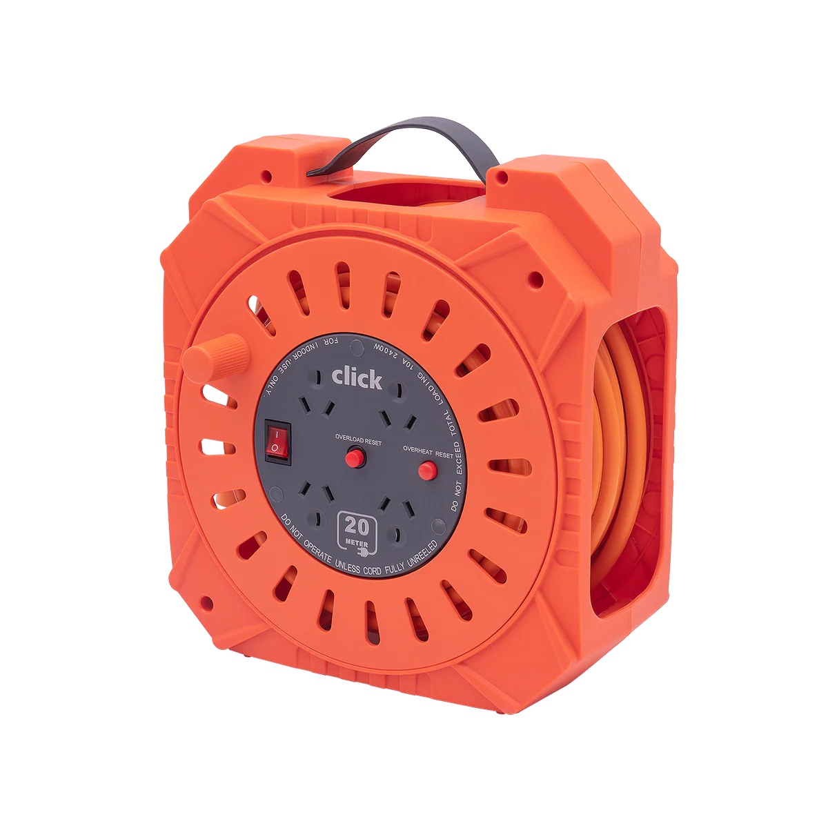 Click 20m Heavy Duty 4 Outlet Cable Reel - Orange and Grey - Safety Features