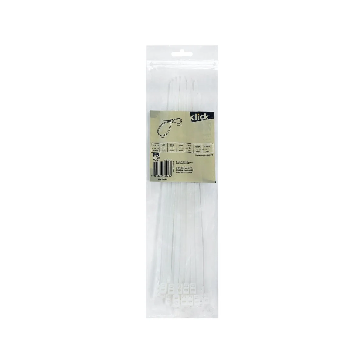 Click 300mm Double Headed Cable Tie 25 Pack - UV Resistant - White - Image 2