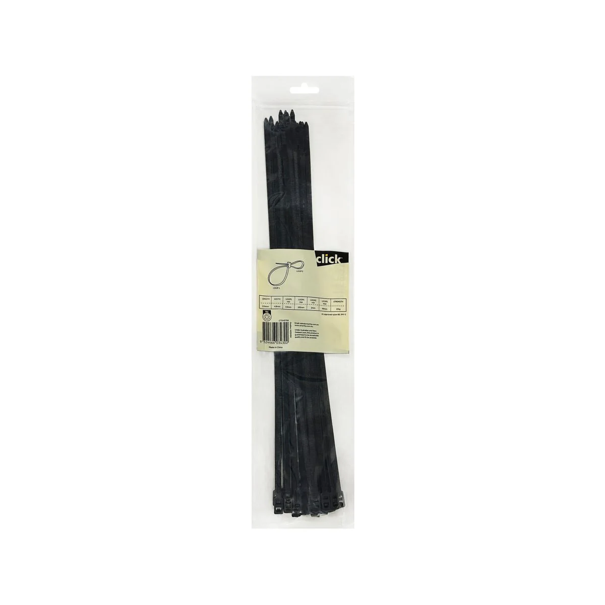 Click 370mm Black Double Headed Cable Tie 25 Pack - Durable Nylon - UV Resistant - Image 2