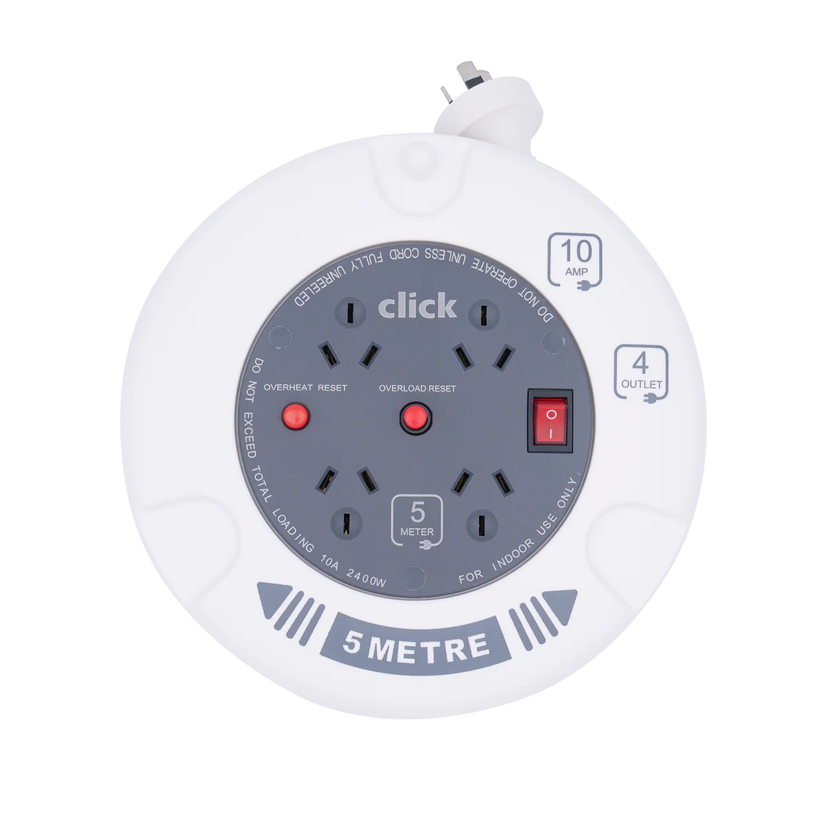 Click 5m Cable Reel - 4 Power Outlets - On/Off Switch - Safety Features - Image 2