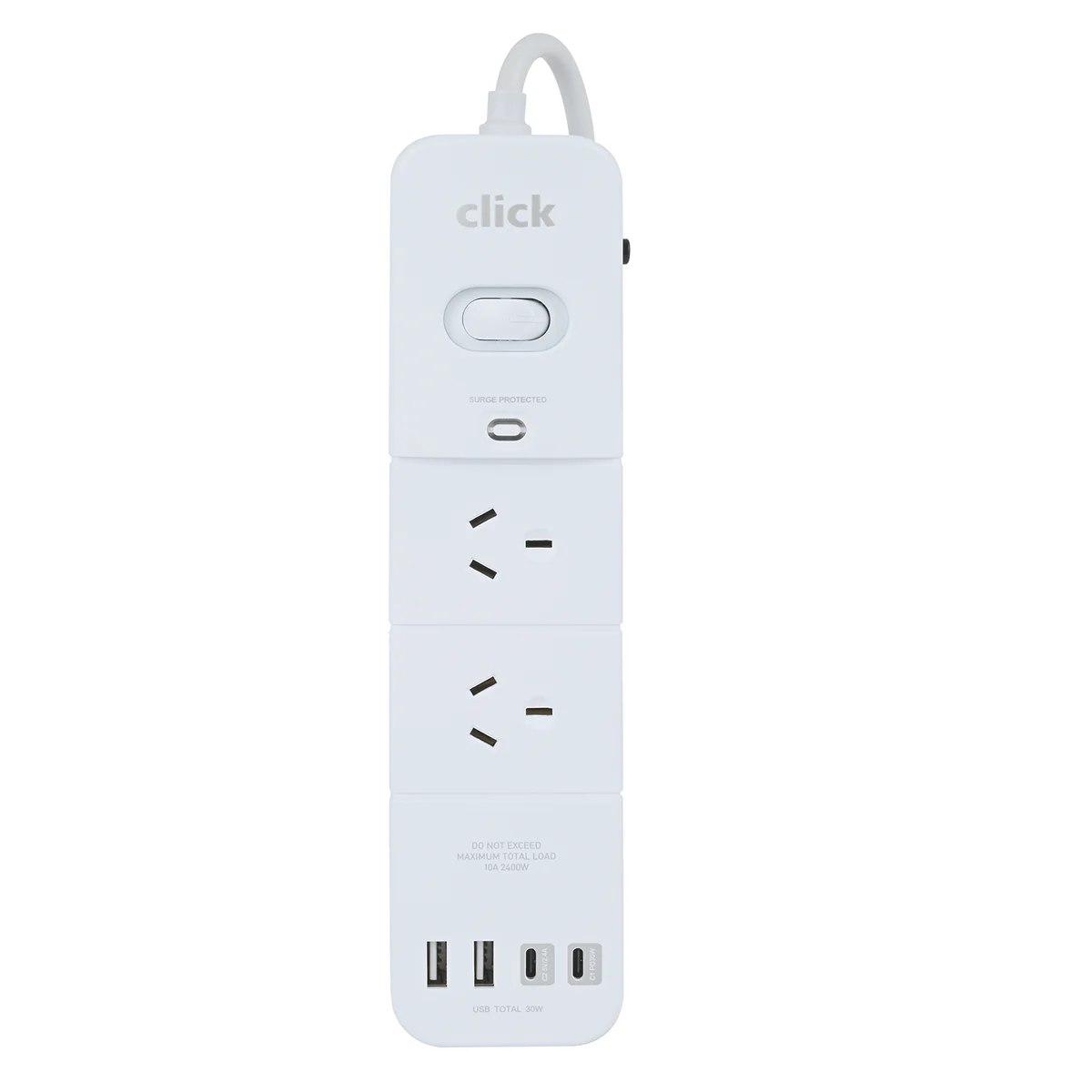 Click 6 Outlet Powerboard - 1m Cable - Surge Protection - USB Ports - Image 2