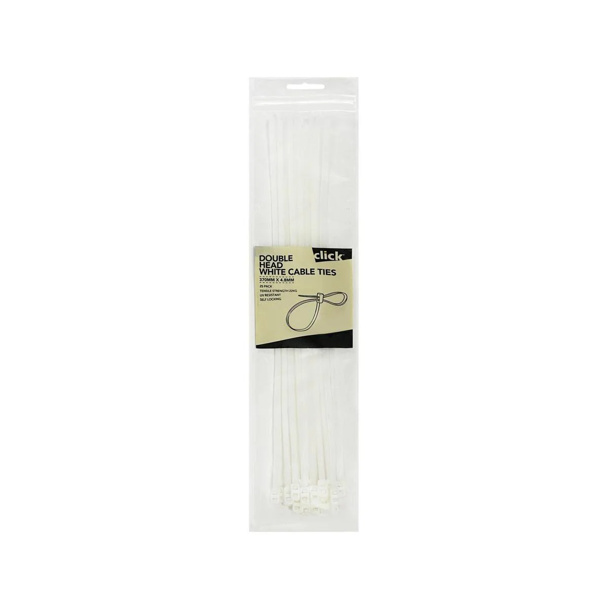 Click Double Headed Cable Tie - 370mm - Nylon - UV Resistant - 25 Pack