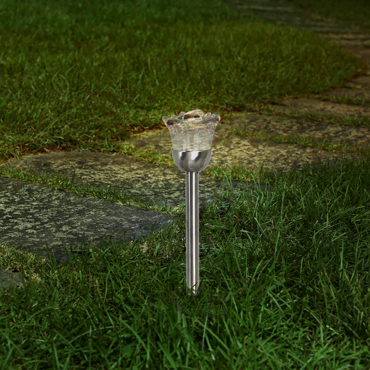 Click Rose Solar Pathway Light - 80mm - Stainless Steel - Outdoor Use - Image 5