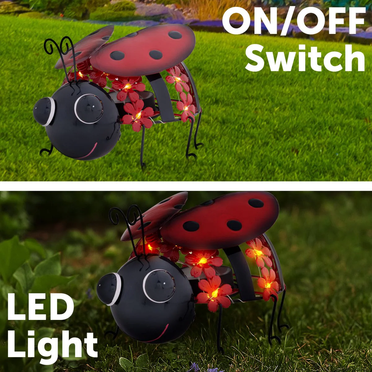 Click Solar Metal Animal Light Bug - 1.2V Rechargeable - Red - Outdoor Decor - Image 3