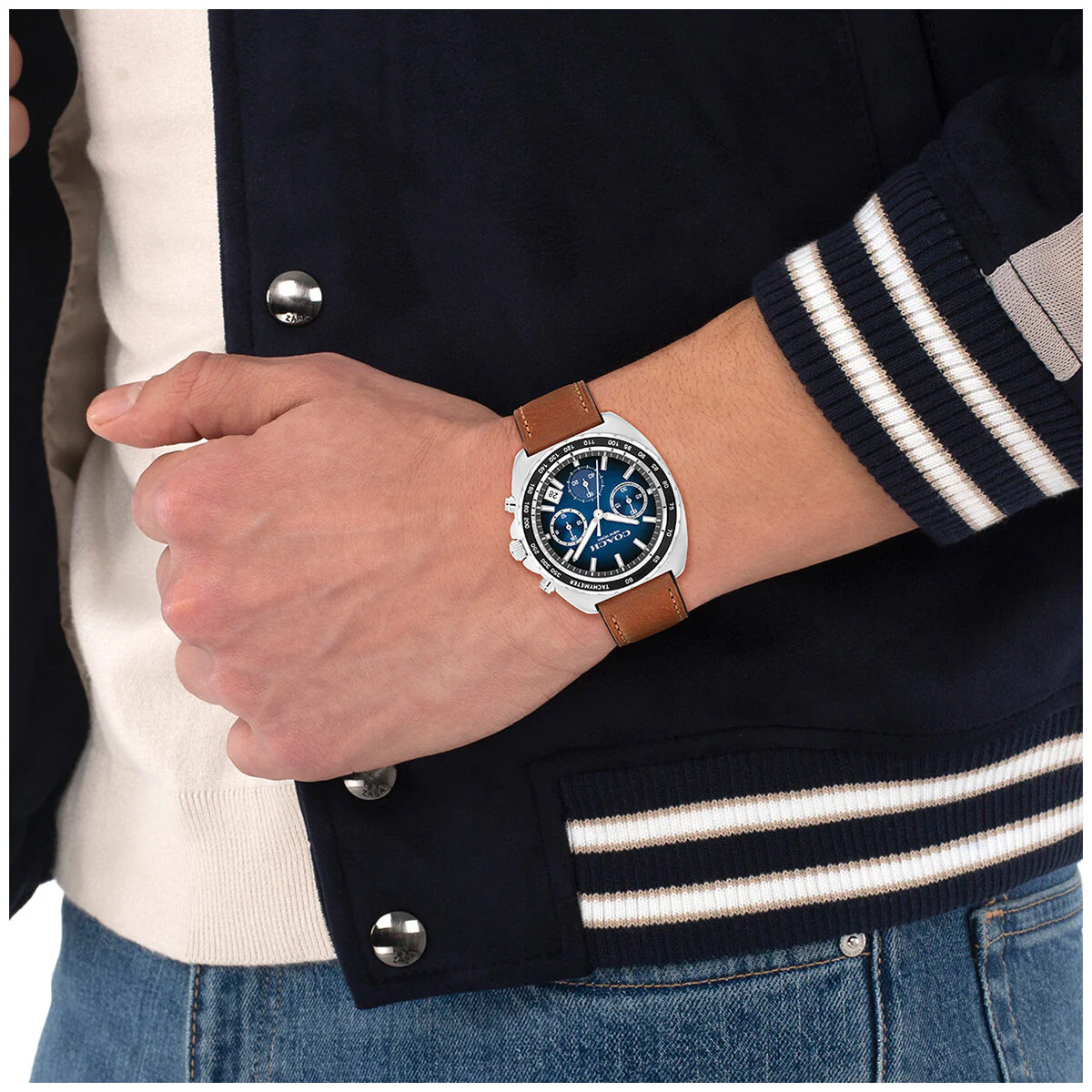 Coach Charter Sporty Men's Watch 14602741 Blue Dial Saddle Leather Quartz - Image 4