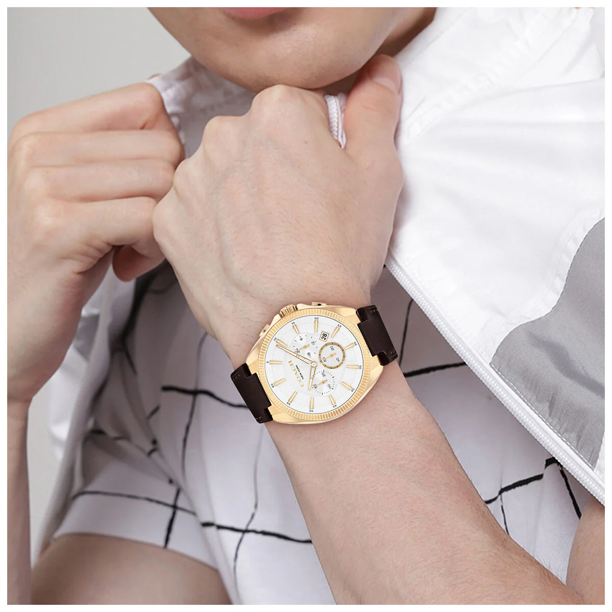 Coach Jackson Men's Watch 14602746 White Dial Brown Leather Strap - Image 4