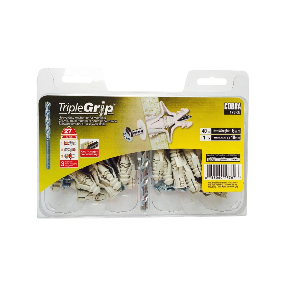 Cobra Triple Grip Anchor Screws 40 Pack - 6mm - Silver - Easy Installation