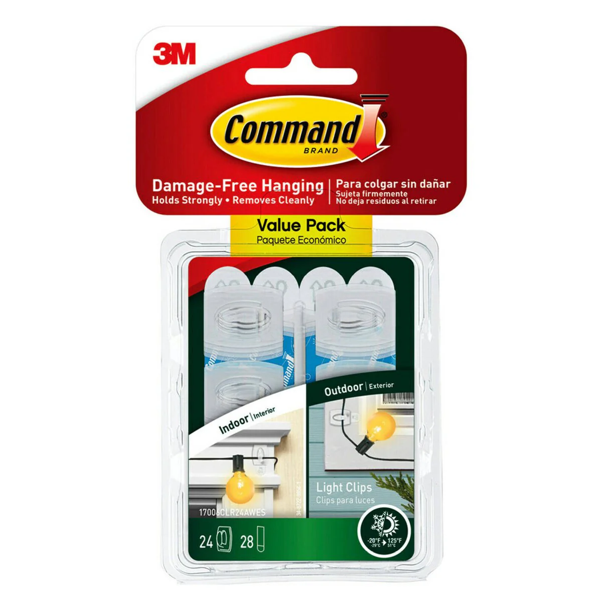Command Outdoor Light Clips - 24 Pack - Clear - Damage-Free Decorating