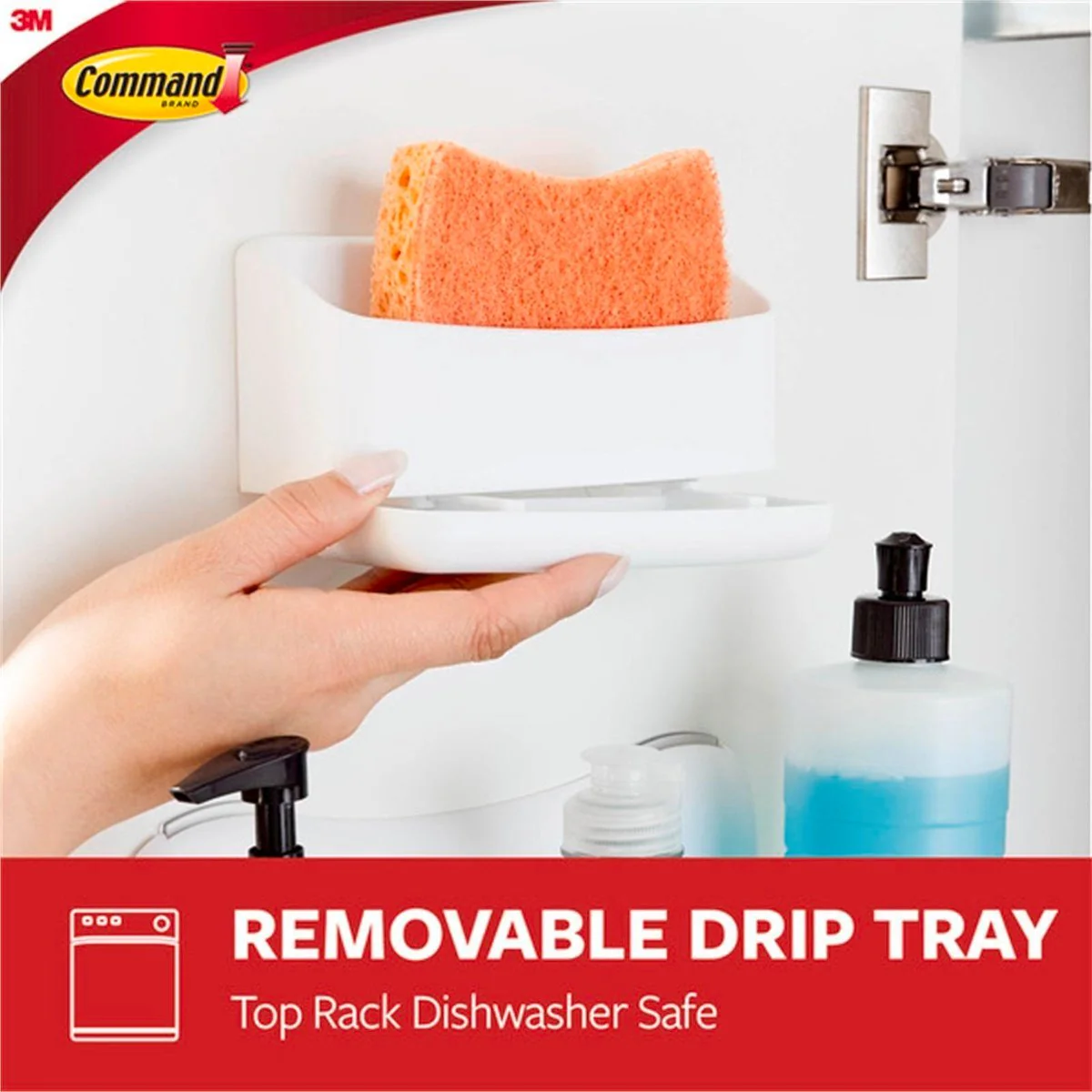 Command Under Sink Sponge Caddy - 152mm x 80mm x 100mm - Plastic - Damage-Free Hanging - Image 4