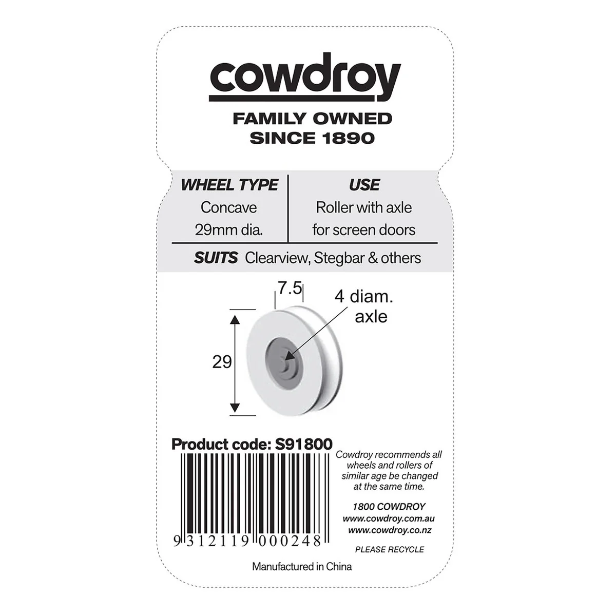 Cowdroy Sliding Door Wheel - 29mm - Nylon - Non Tyred - 2 Pack - Image 2