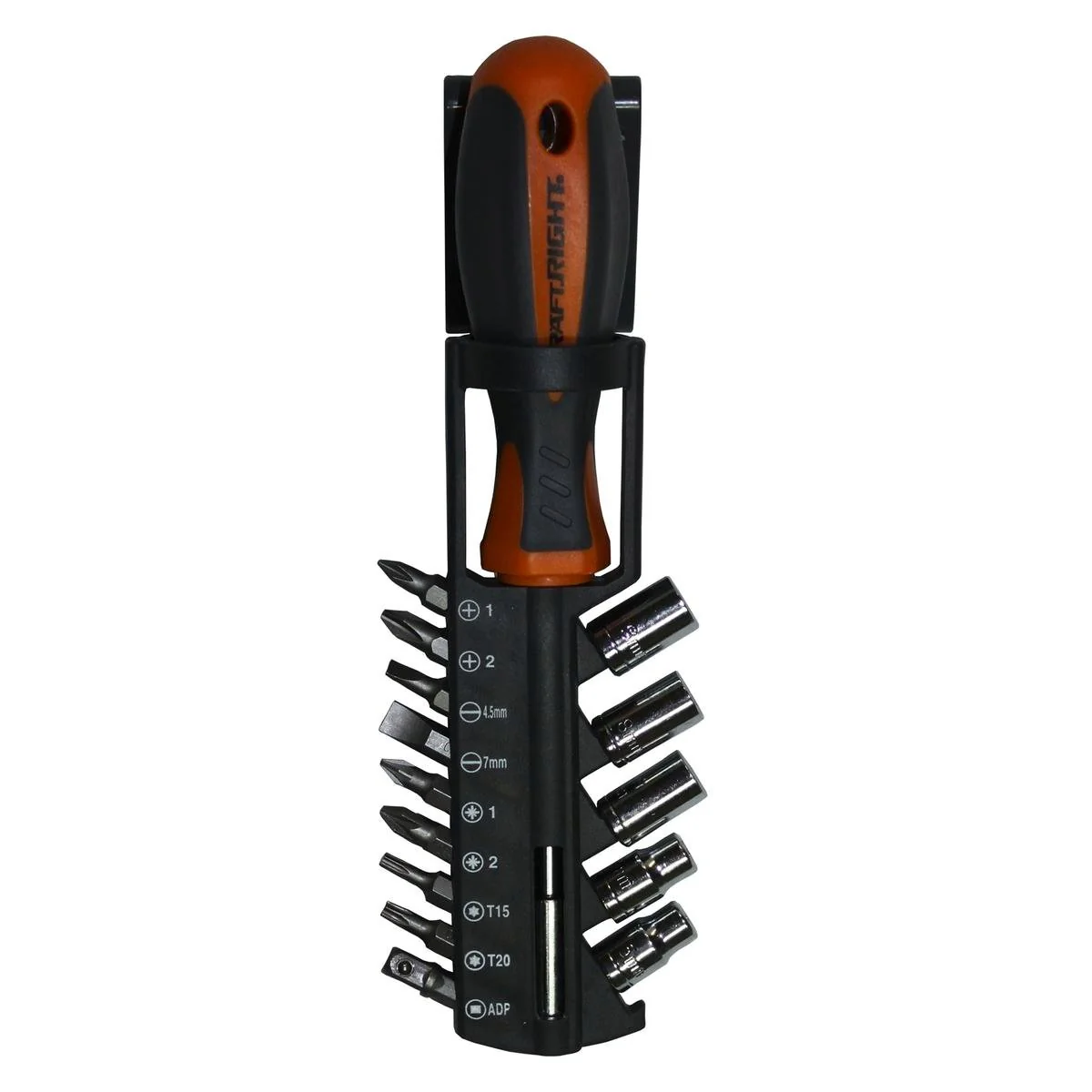 Craftright 15 Piece Screwdriver and Bit Set - 250mm x 70mm x 60mm - Orange Grey Silver