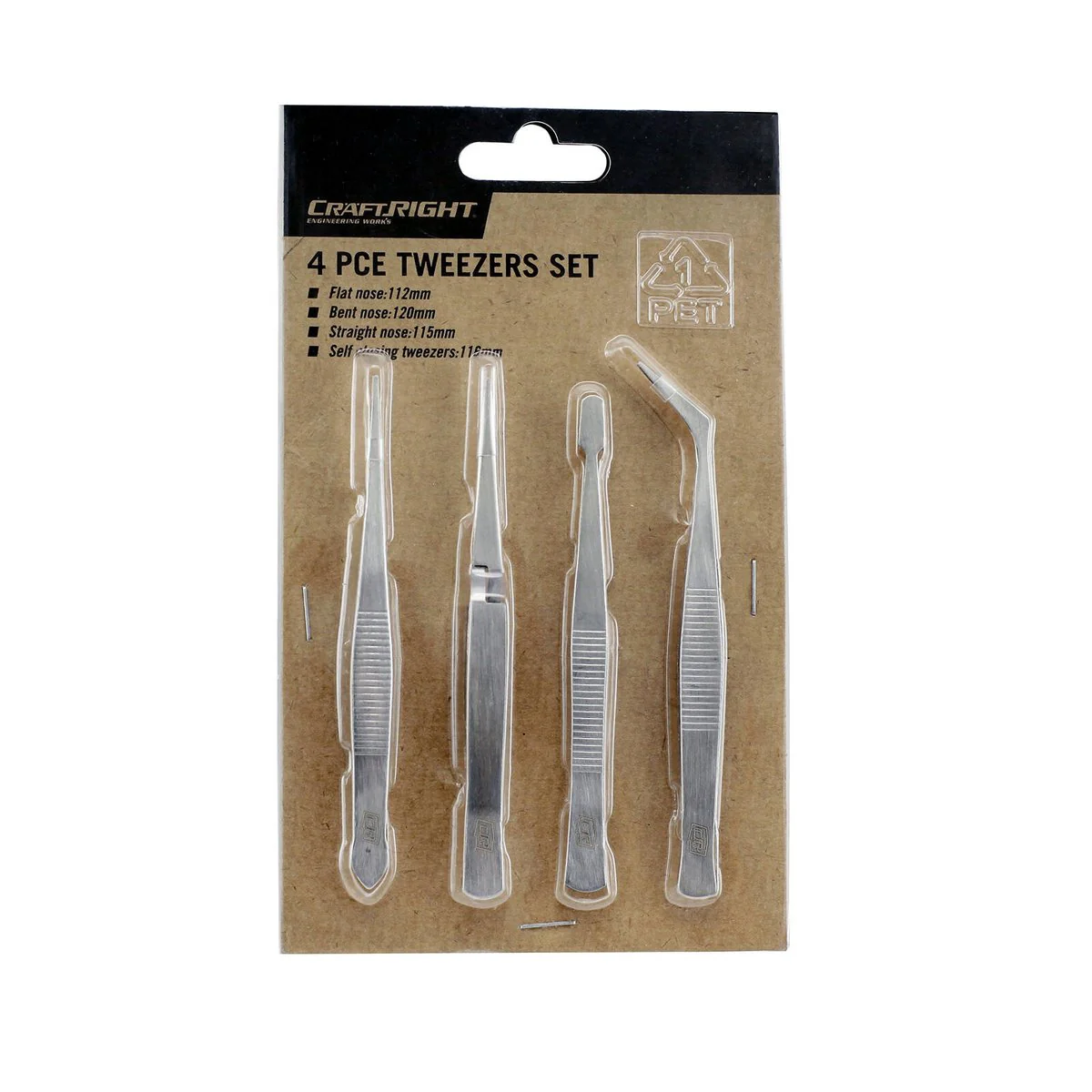 Craftright 4 Piece Tweezers Set - Stainless Steel - Precision Tools - 112mm to 120mm - Image 2