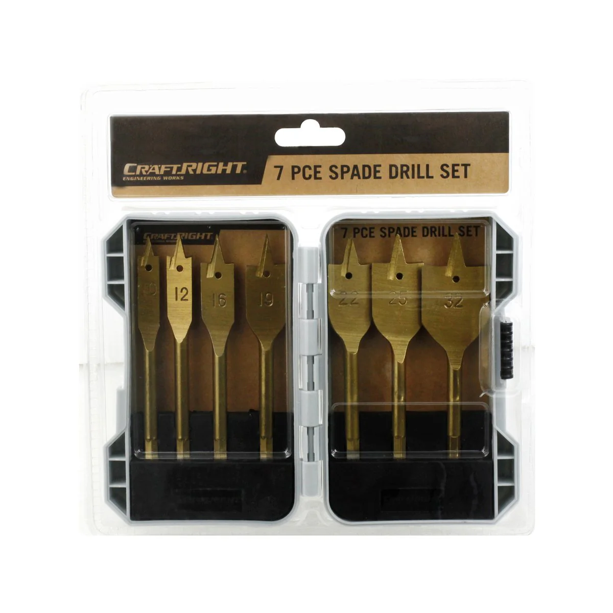 Craftright 7 Piece Flat Spade Drill Set - 10-32mm - Titanium Coated