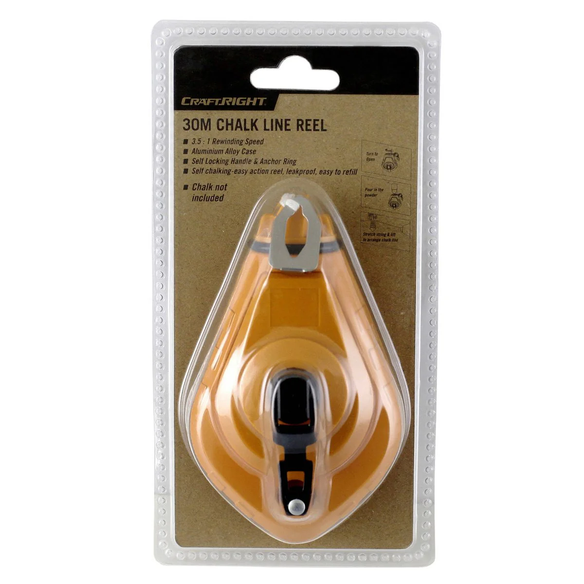 Craftright Chalk Line - 30m - Aluminium Alloy - Self Locking Handle - Image 2