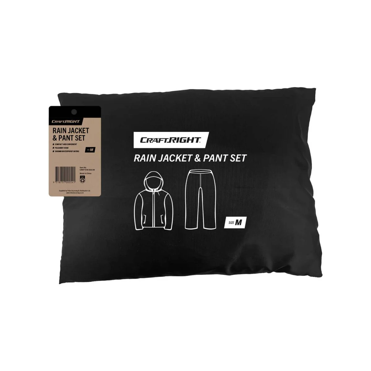 Craftright XXL Black Rain Jacket Pants Set - 5000mm Waterproof - Compact Design - Image 2