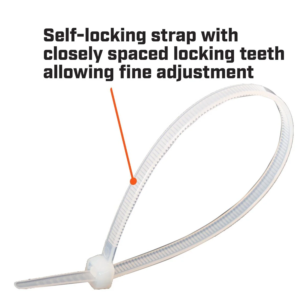 Crescent Cable Ties - 100mm x 2.5mm - Natural - 100 Pack - Nylon - Self-Locking - Image 3