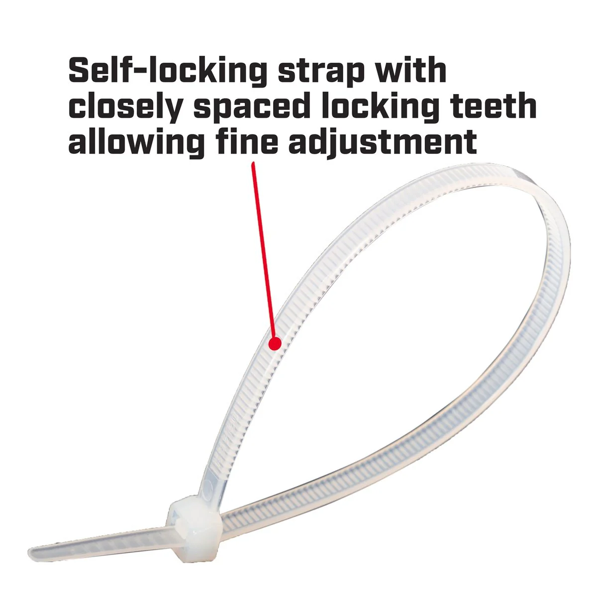 Crescent Cable Ties - 200 x 4.6mm - Natural - 25 Pack - Nylon - Self-Locking - Image 3