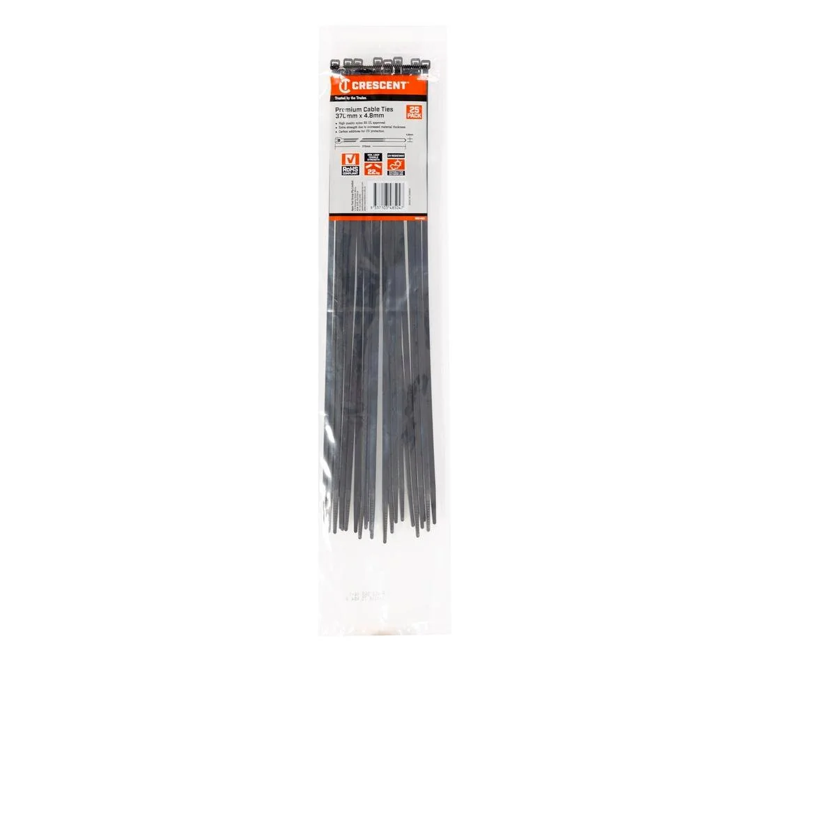 Crescent Cable Ties - 370mm x 4.8mm - Black - 25 Pack - Nylon - UV Resistant