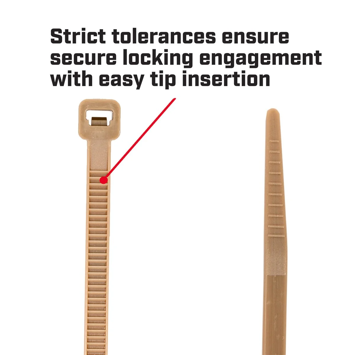 Crescent Outdoor Cable Ties - 200 x 4.6mm - Beige - Nylon - 25 Pack - Image 3