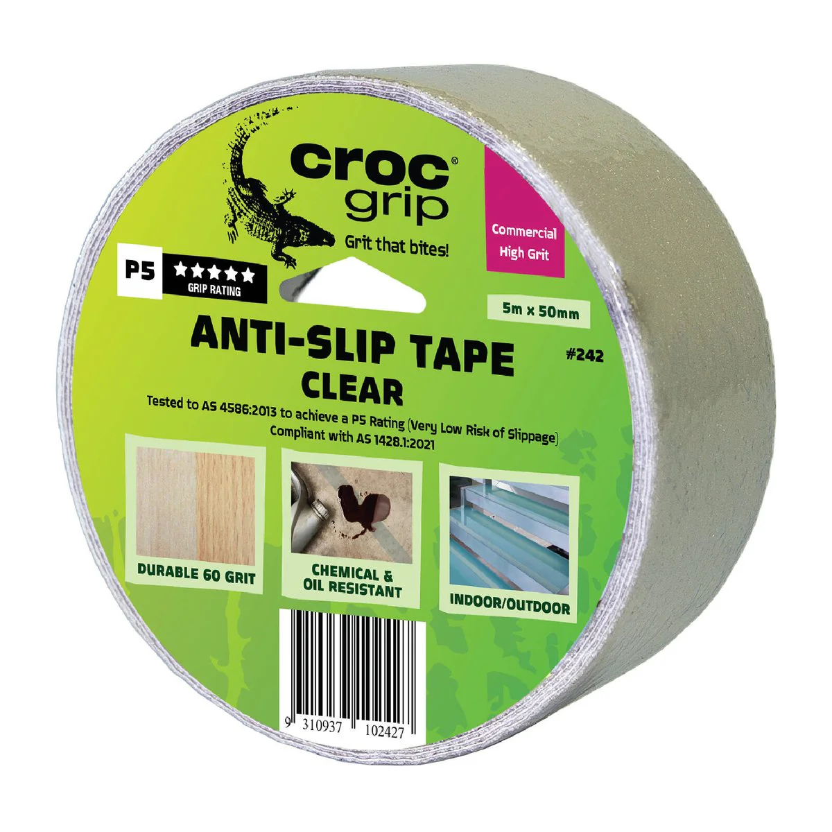 Croc Grip Anti Slip Tape - 5m x 50mm - Clear - Chemical Resistant