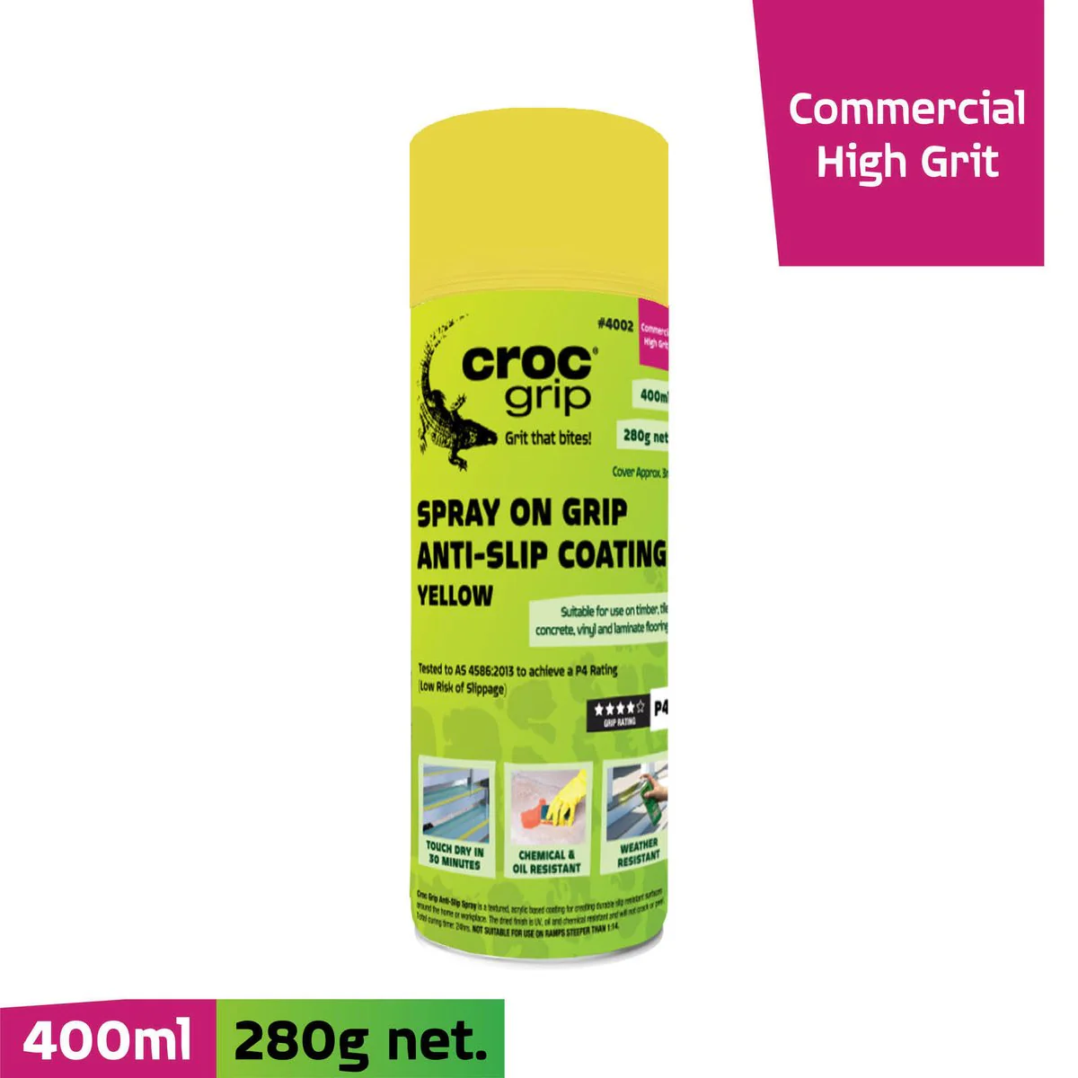 Croc Grip Spray on Anti Slip Coating - 400ml - Yellow - P4 Rated - Image 2
