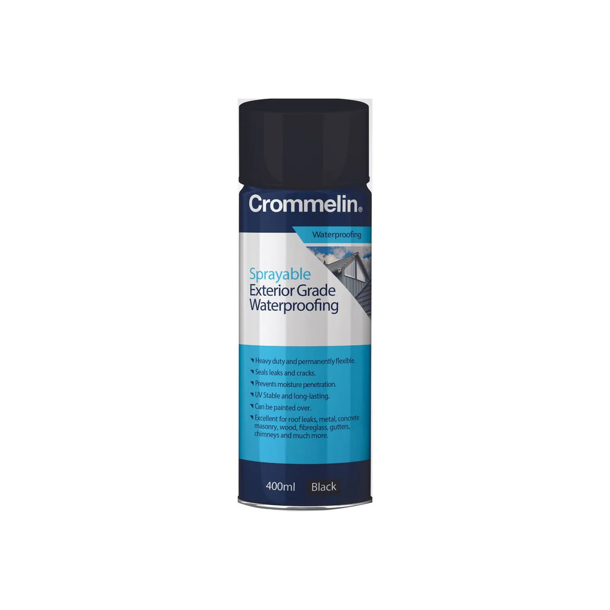 Crommelin 400ml Black Sprayable Waterproofing - Rubberised Coating - UV Stable
