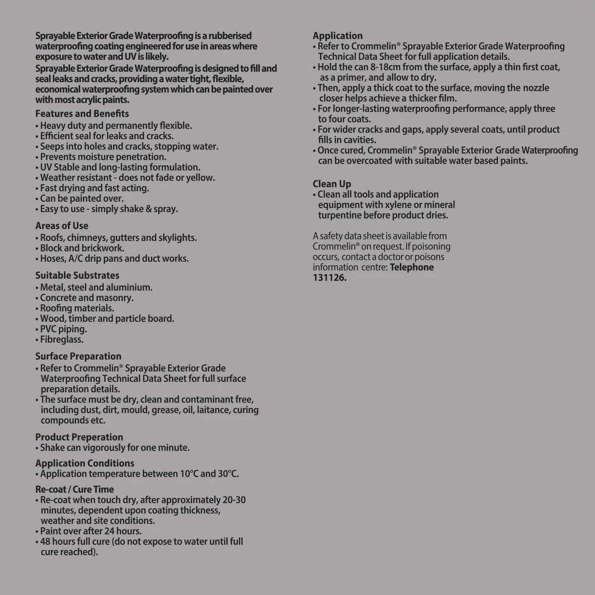Crommelin 400ml Black Sprayable Waterproofing - Rubberised Coating - UV Stable - Image 2