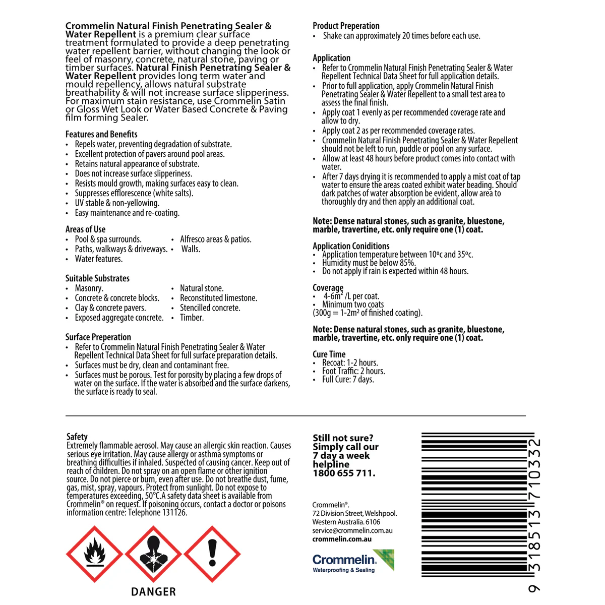 Crommelin Natural Finish Penetrating Sealer - 300g Water Repellent Sprayable - Clear - Mould Resistant - Image 2