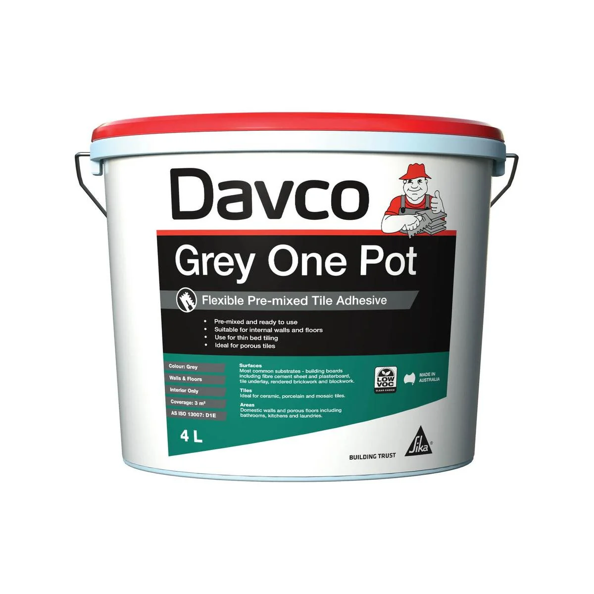 Davco 4L Grey One Pot Premixed Tile Adhesive - Acrylic Based - 6kg
