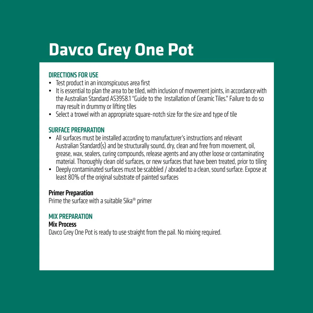 Davco 4L Grey One Pot Premixed Tile Adhesive - Acrylic Based - 6kg - Image 3