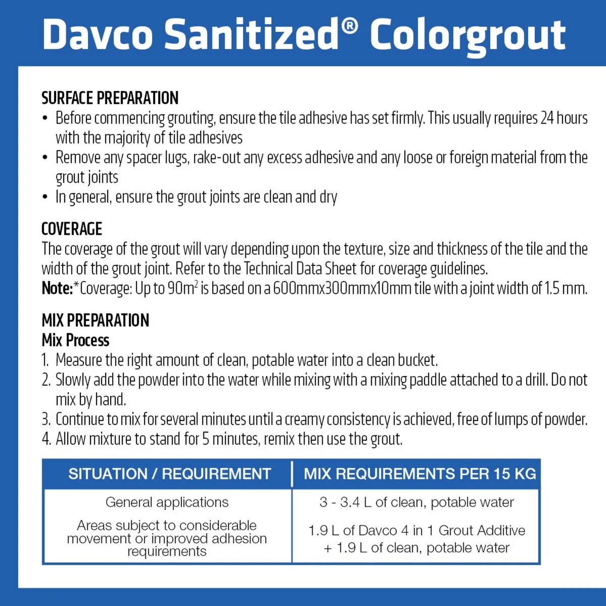 Davco Colorgrout - 5kg - Cement Based - Mould Resistant - Image 4