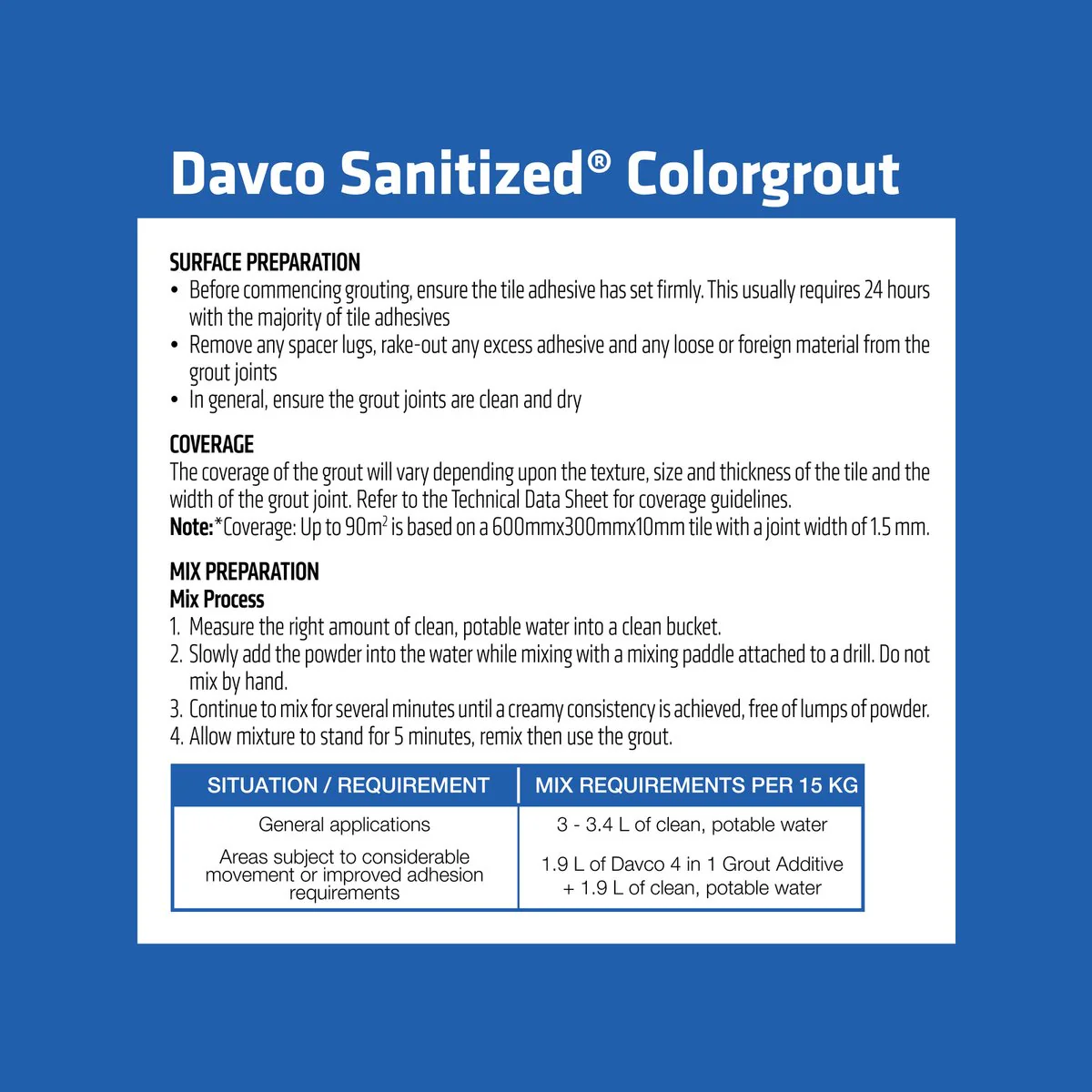 Davco Sanitized Colorgrout - 1.5kg - Cement Based - Mould Resistant - Image 3