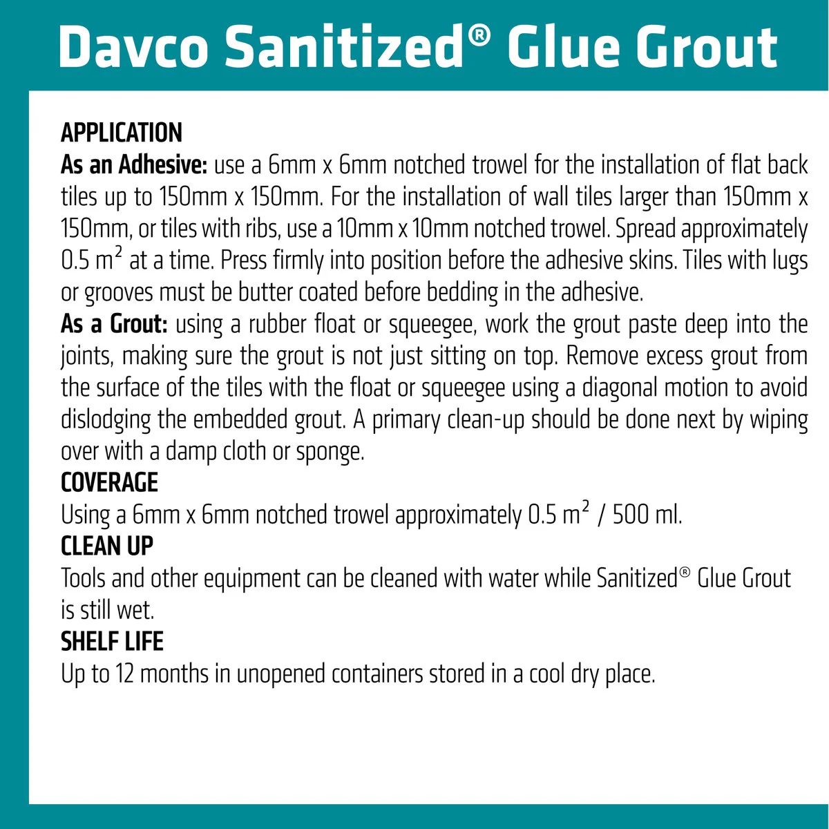Davco Sanitized Glue Grout 500ml - White - Pre-Mixed Adhesive & Grout - Image 4