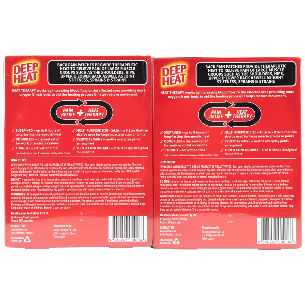Deep Heat Back Pain Heat Patches 4 x 2 Pack Odourless Extra Large - Image 3