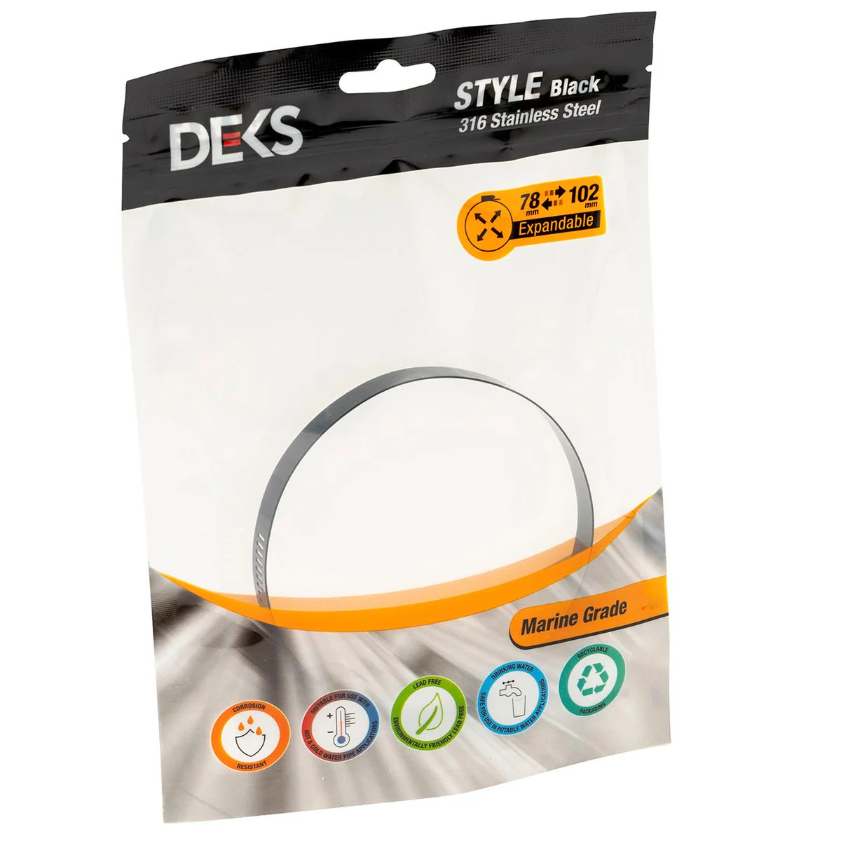 Deks 316 Stainless Steel Hose Clamp - 78-102mm - Black - 1 Pack - Image 3