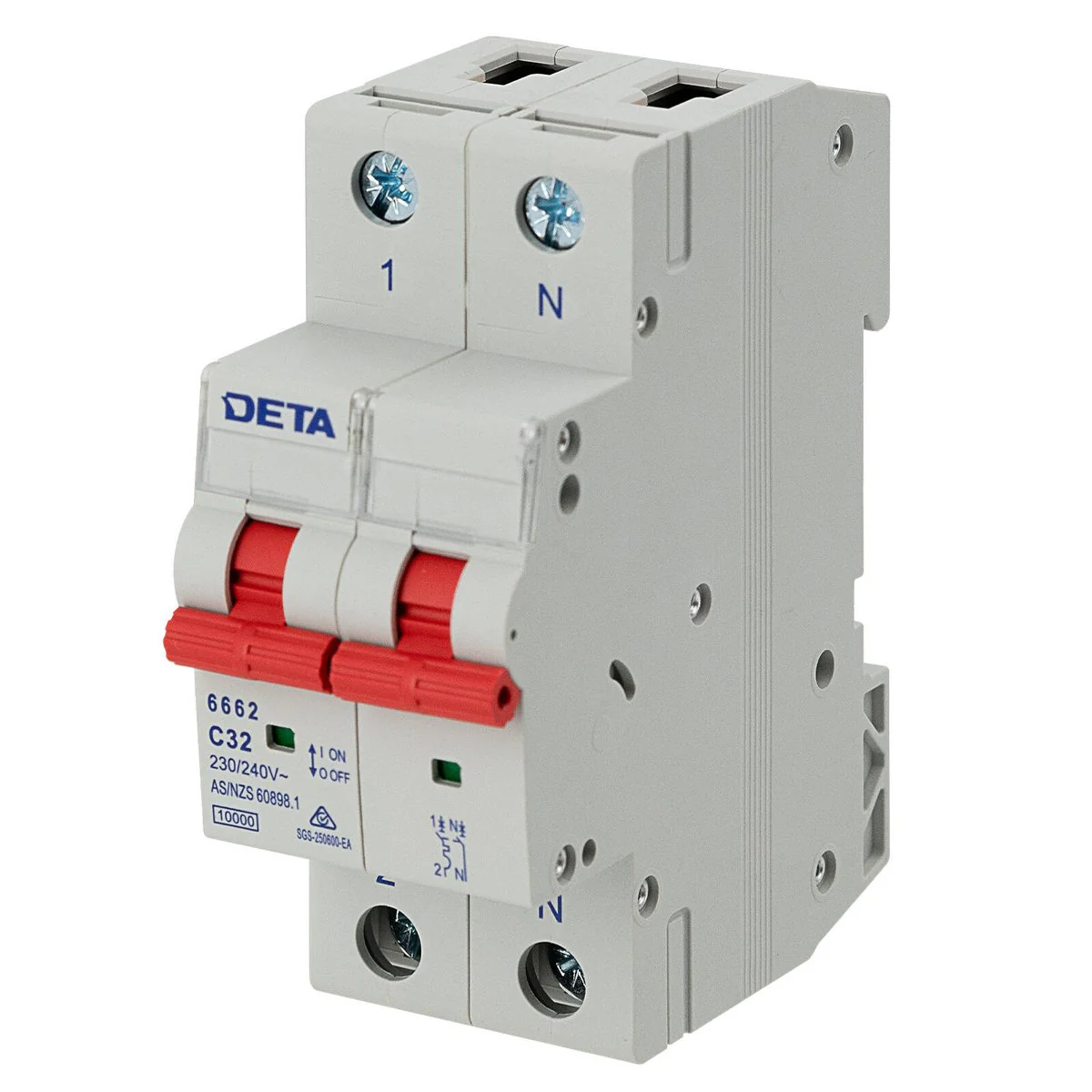 Deta 32A Single Phase MCB 1P NC Curve 10KA - Circuit Protection Device - Light Grey
