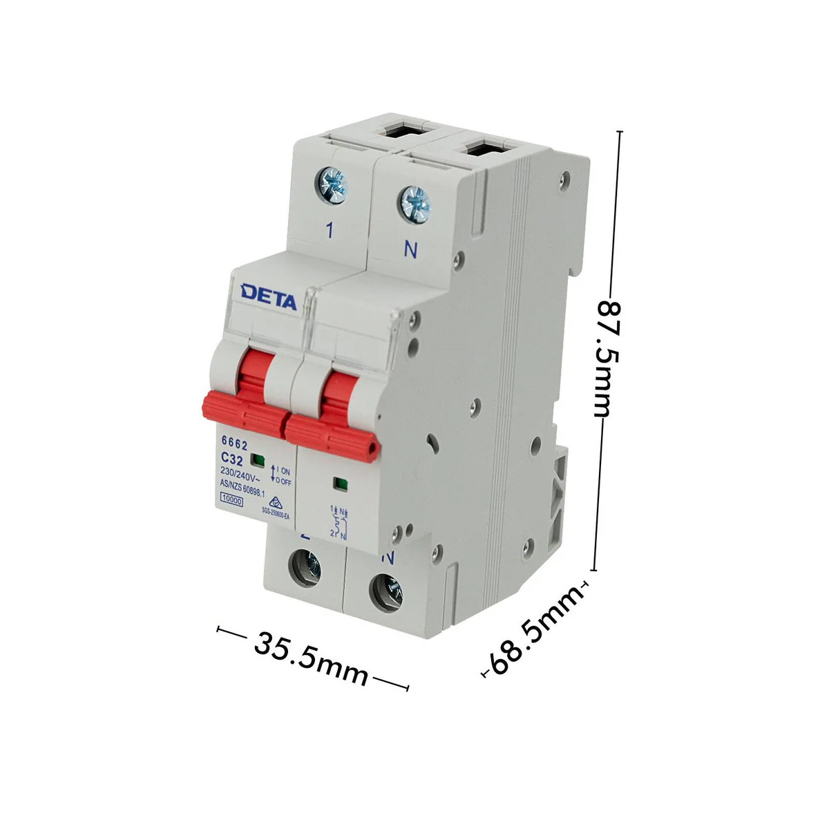 Deta 32A Single Phase MCB 1P NC Curve 10KA - Circuit Protection Device - Light Grey - Image 3