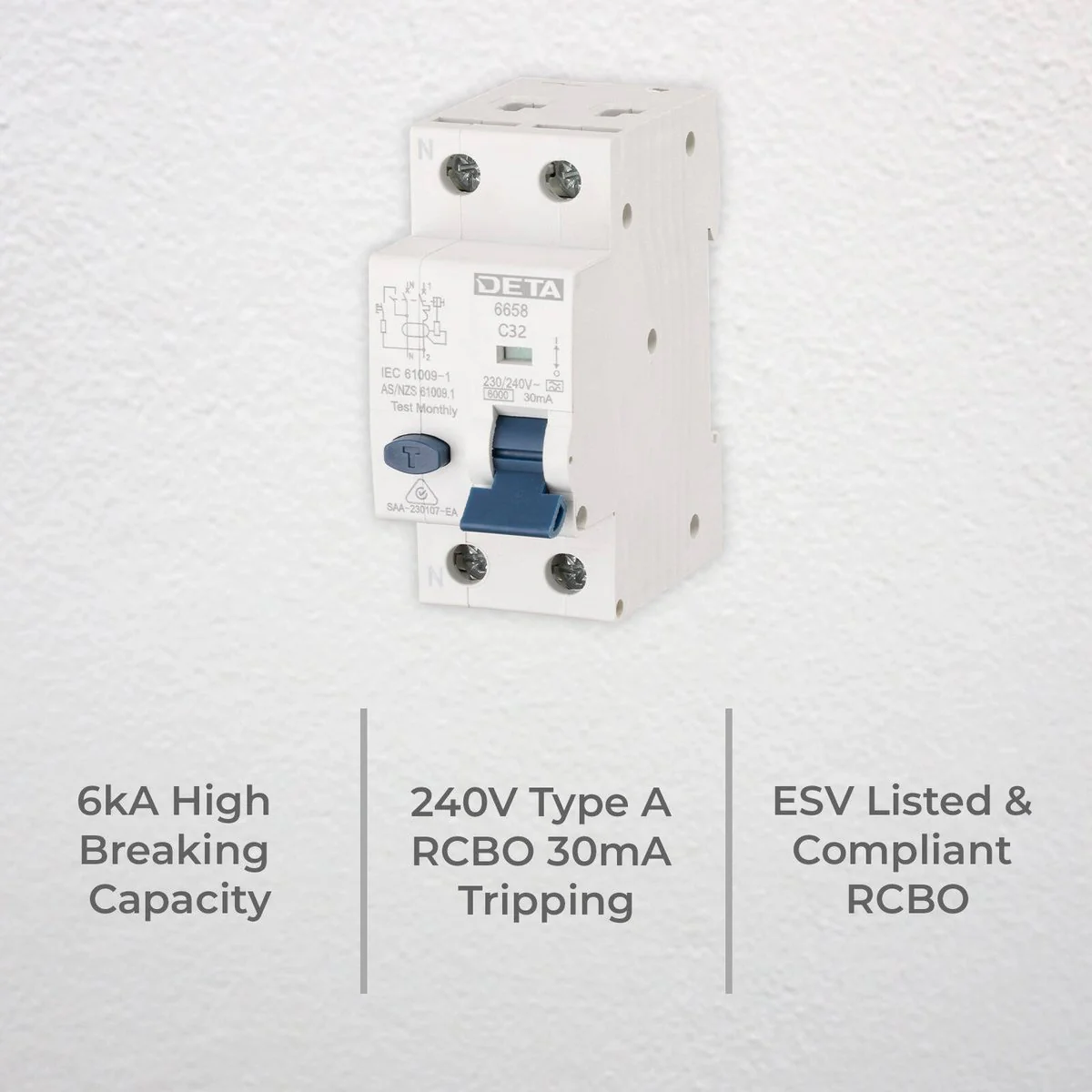 Deta 32A Single Phase RCBO - 6kA High Breaking Capacity - 240V - Image 2
