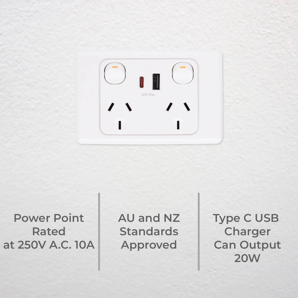 Deta 6000 Double Power Point with USB A+C - 250mm x 74mm x 115mm - 20W Output - Image 2