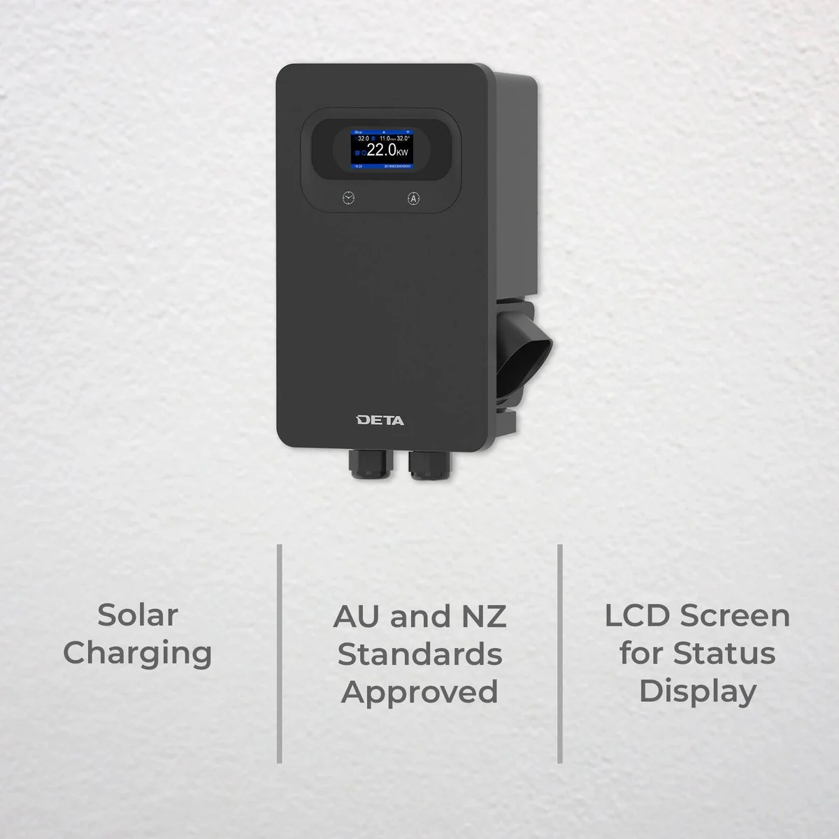 Deta 7kW 22kW Dual Phase Wall Mount EV Charger 5m Cable - Black - Image 3