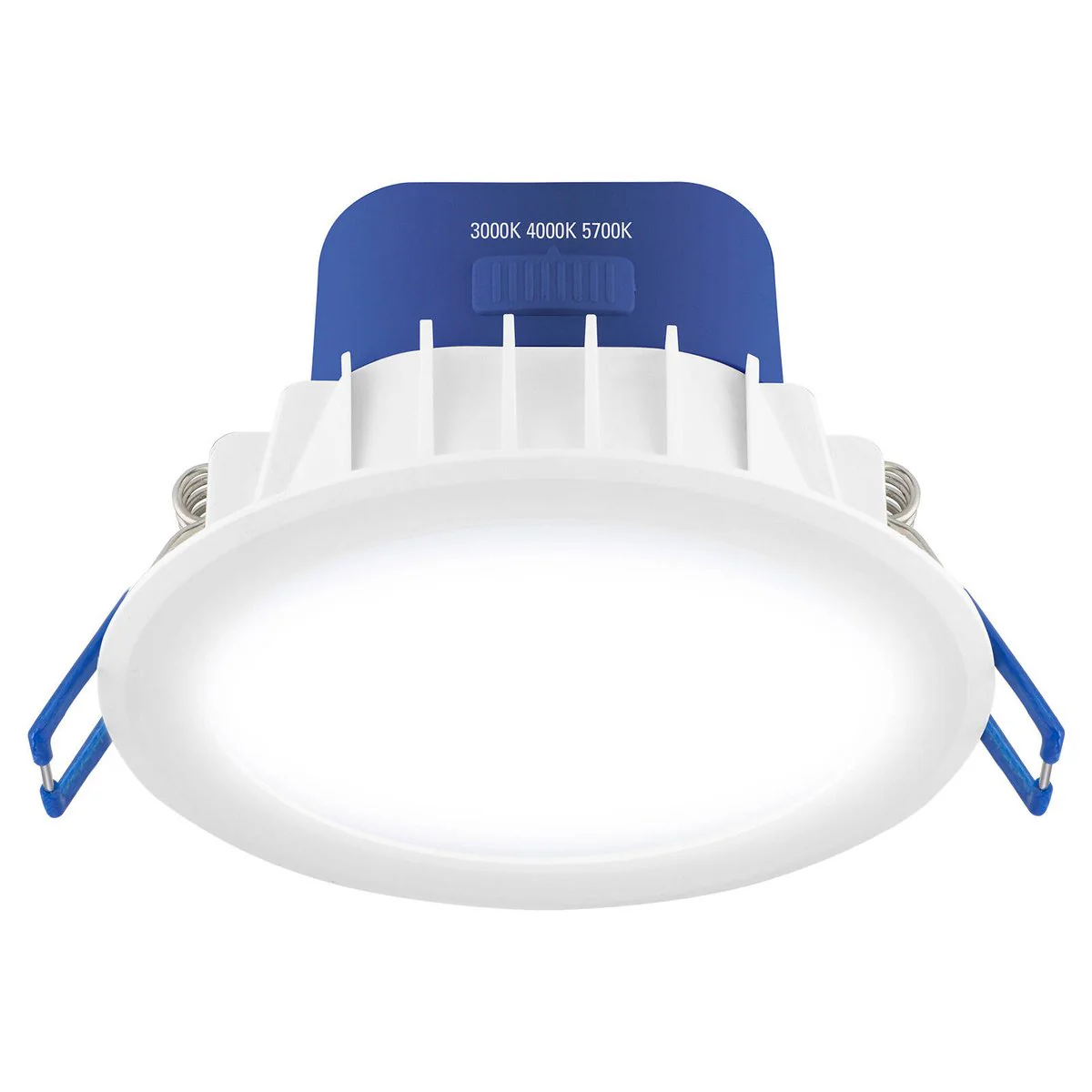 Deta 9W Tri Colour Dimmable LED Downlight - IP44 - 110mm - White & Blue - Image 2