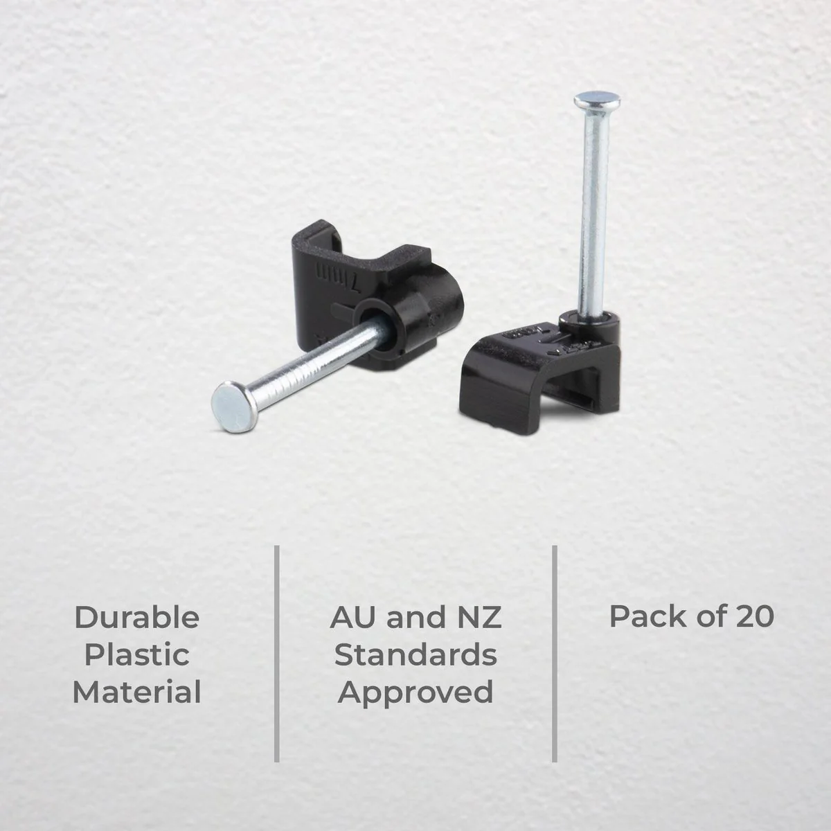 Deta 5mm Black Flat Cable Clips 20 Pack - Durable Plastic - Black - Image 2