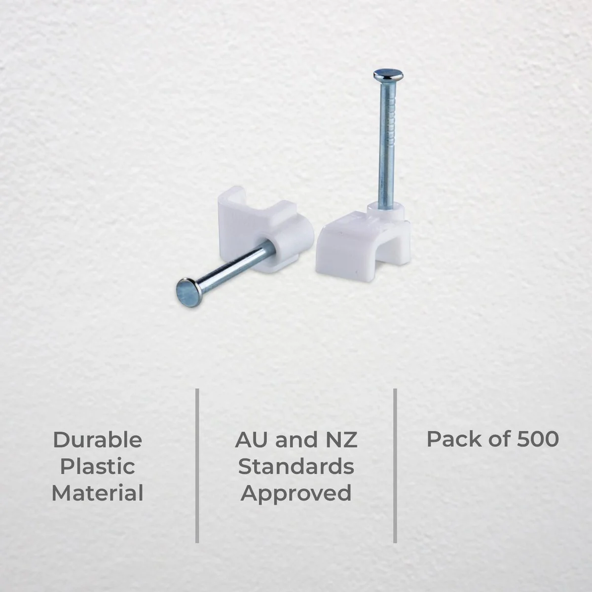 Deta 10mm White Flat Cable Clips 500 Pack - 1-1.5mm² - Durable Plastic - Image 2