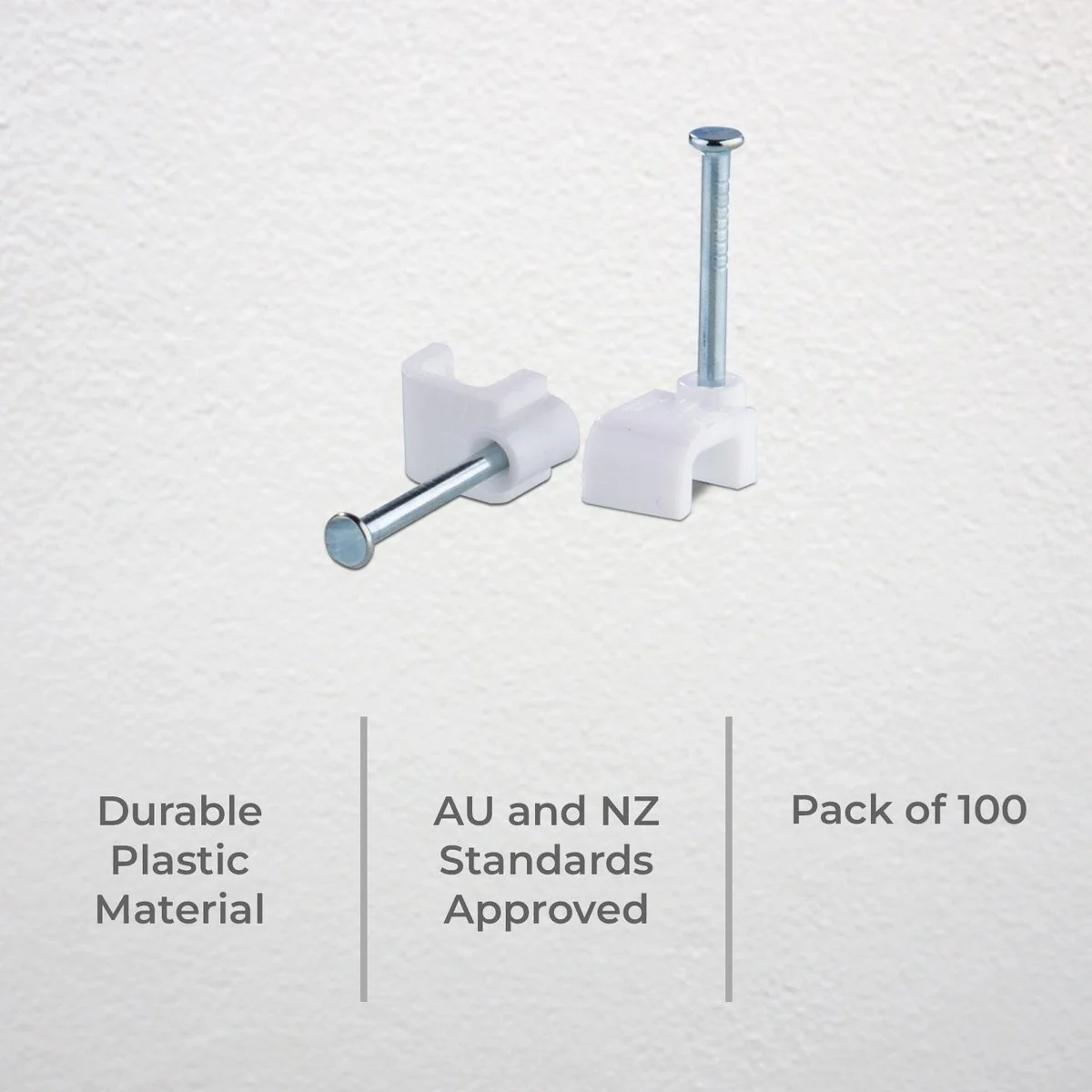 Deta 7mm White Flat Cable Clips - 100 Pack - Durable Plastic - 5mm x 5mm x 10mm - Image 2