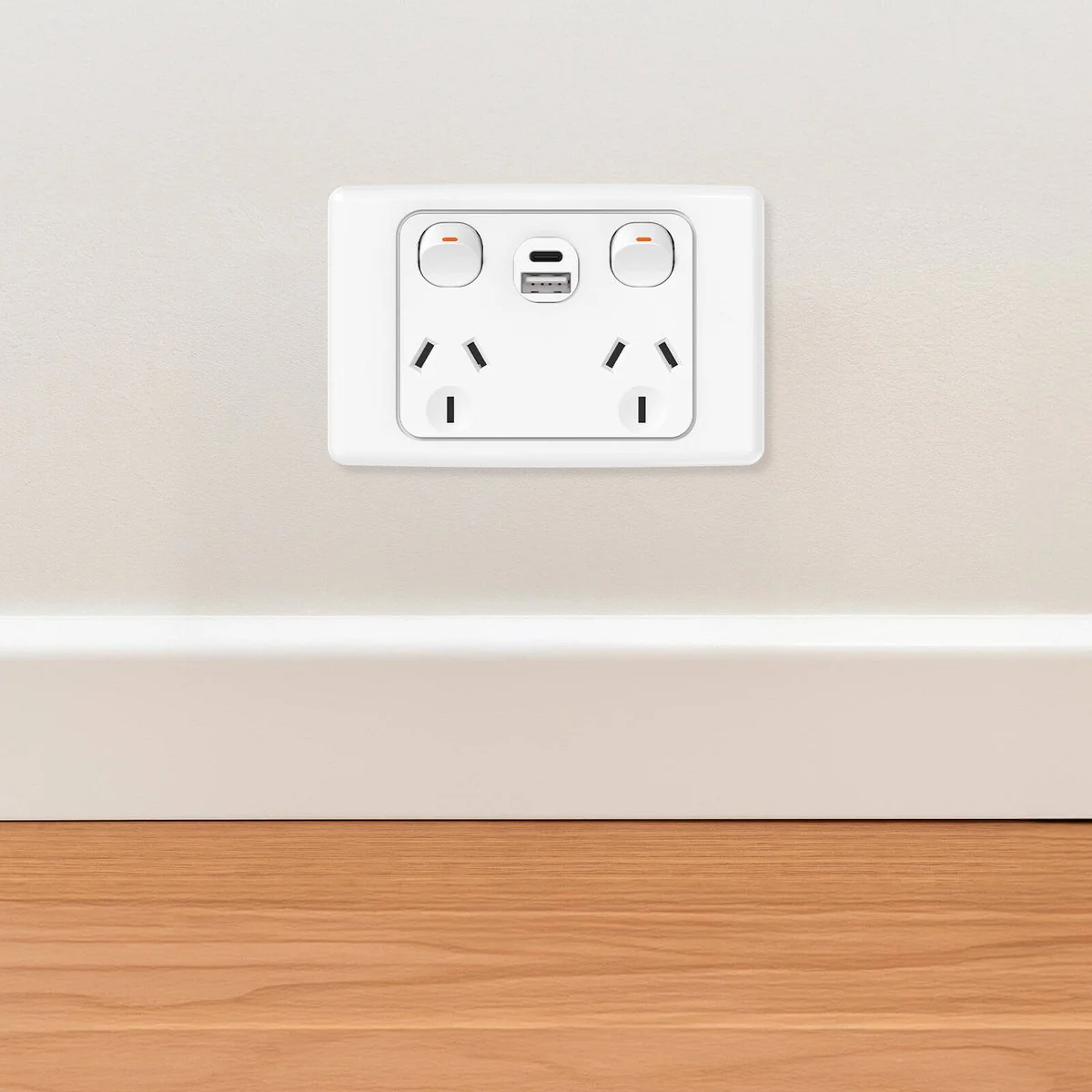 Deta Double Pole Double Power Point with USB A+C - 250V - 10A - 50mm x 74mm x 115mm - Image 3