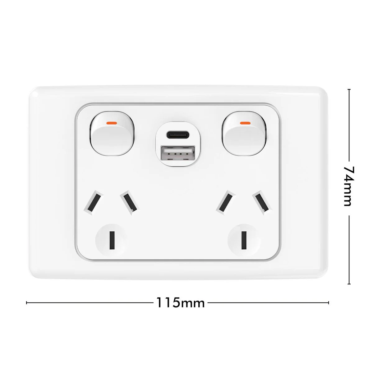 Deta Double Pole Double Power Point with USB A+C - 250V - 10A - 50mm x 74mm x 115mm - Image 4