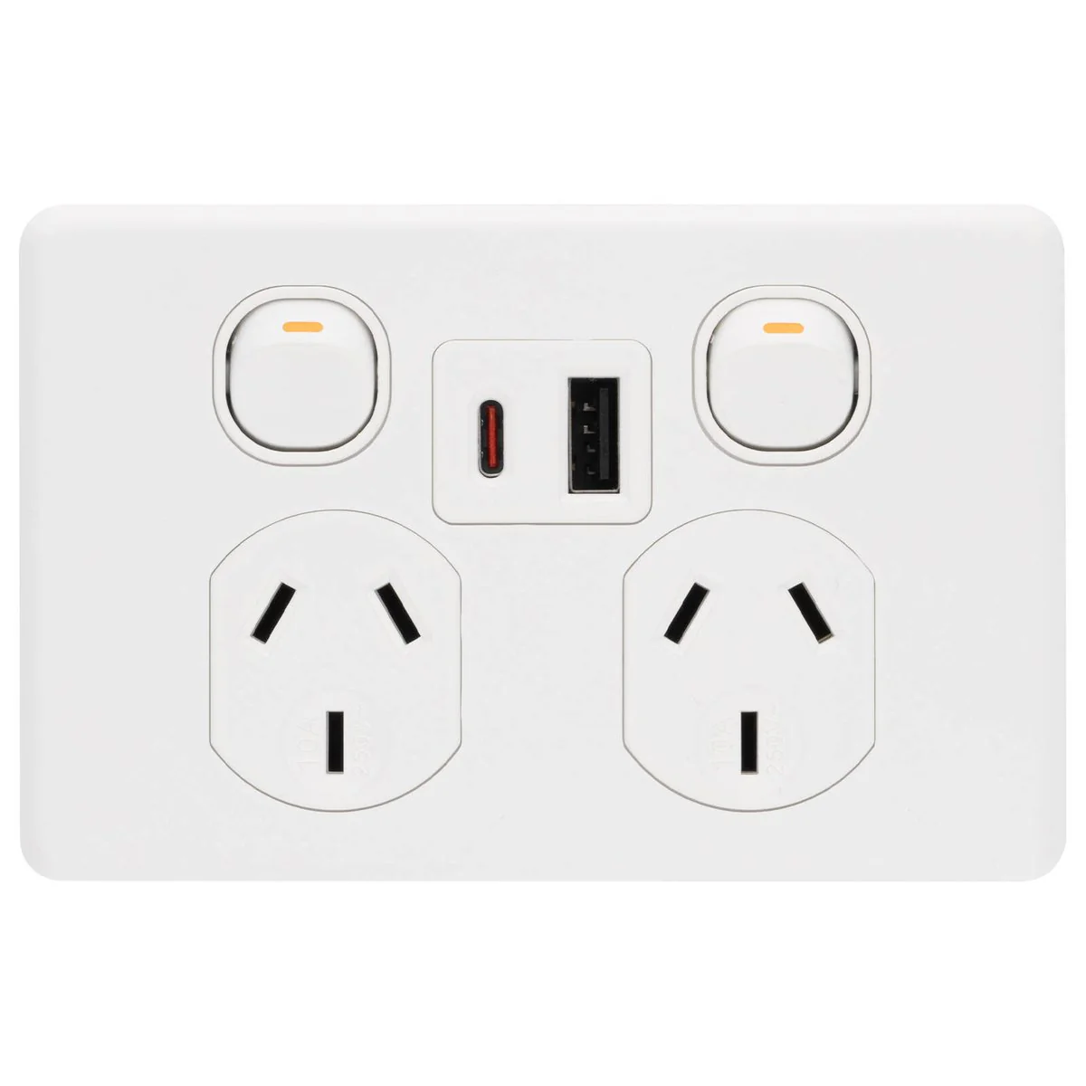 Deta Double Power Point x6 250mm White - USB A+C PD 20W Fast Charging